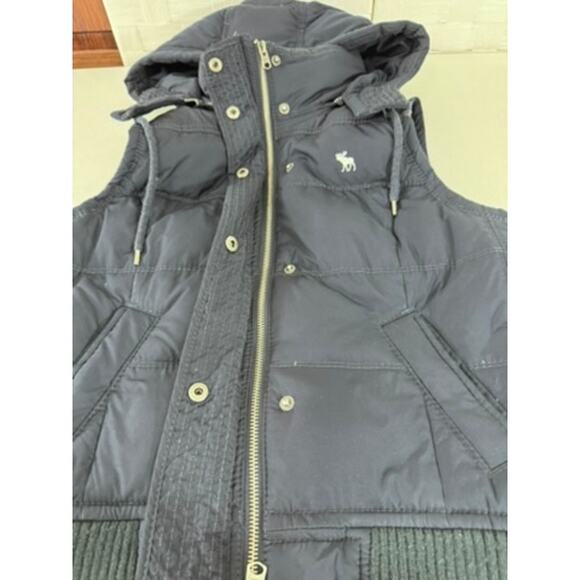 "Abercrombie & Fitch" Navy, Puffer, Zip Up Vest, Hooded, Y2K, Vintage,SZ L - Picture 11 of 14